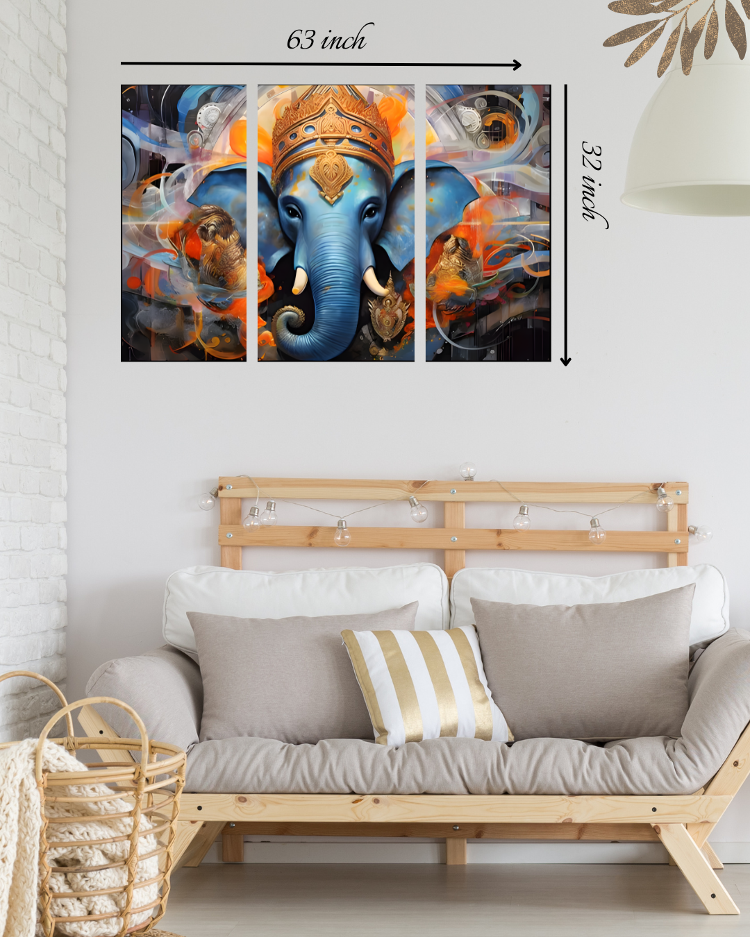 Lord Ganesh Canvas - 3 Panel Wall Art