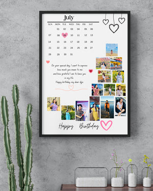 Photo Collage with Calendar and Personalized notes for Birthday, Anniversary, Special Occassion