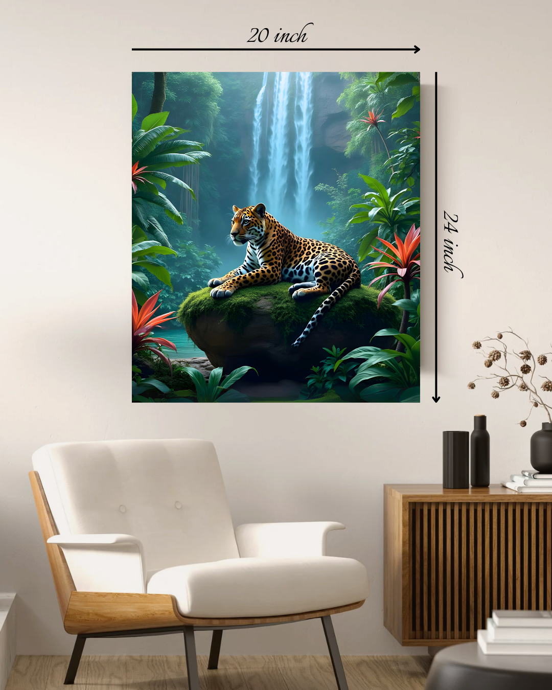 Jaguar & Waterfall Canvas Print – Beautiful Nature Canvas Print